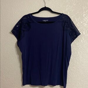 LOFT Women's Navy Lace Sleeve Top